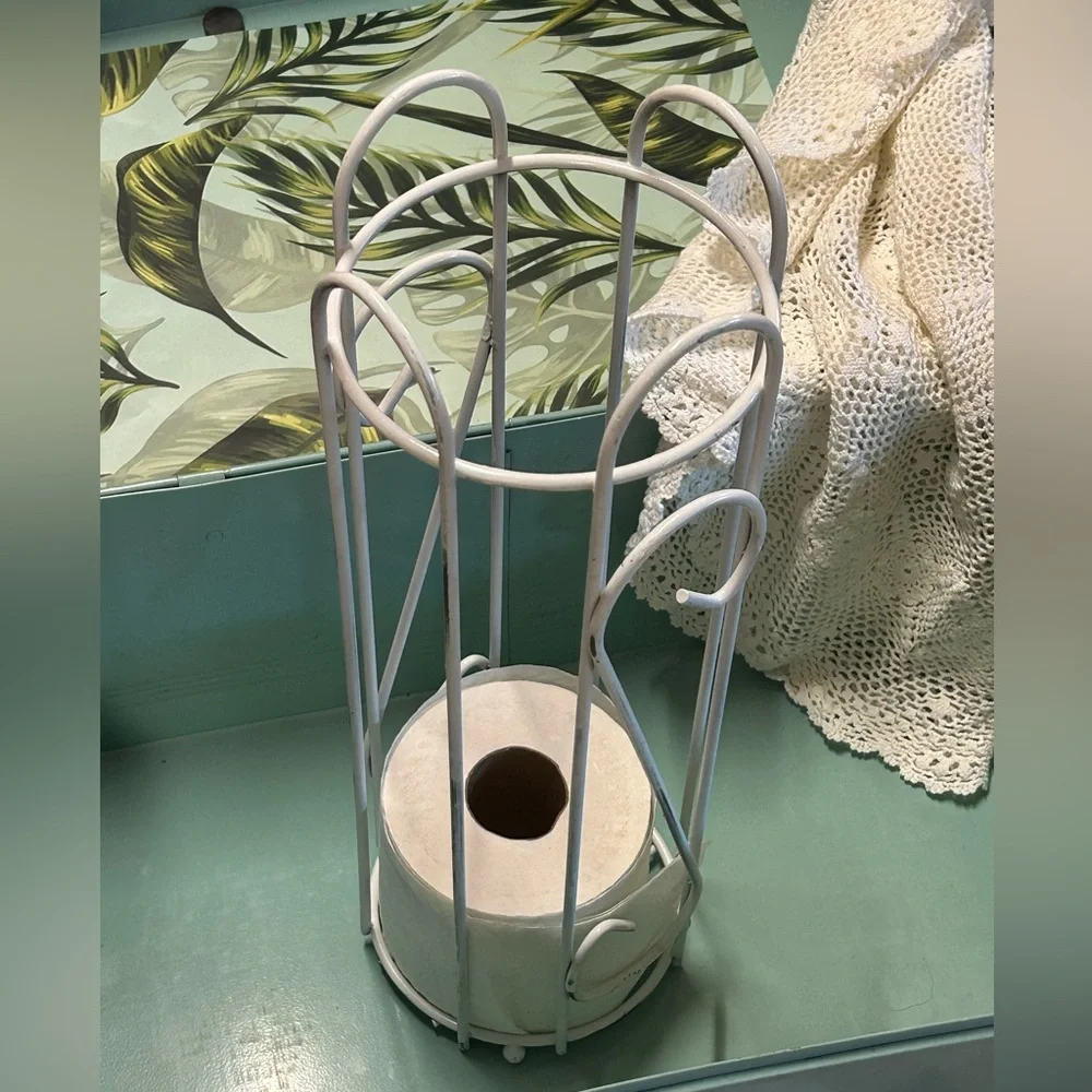 Elegant Shabby Chic metal scroll White Toilet Paper Holder Cottagecore Stand